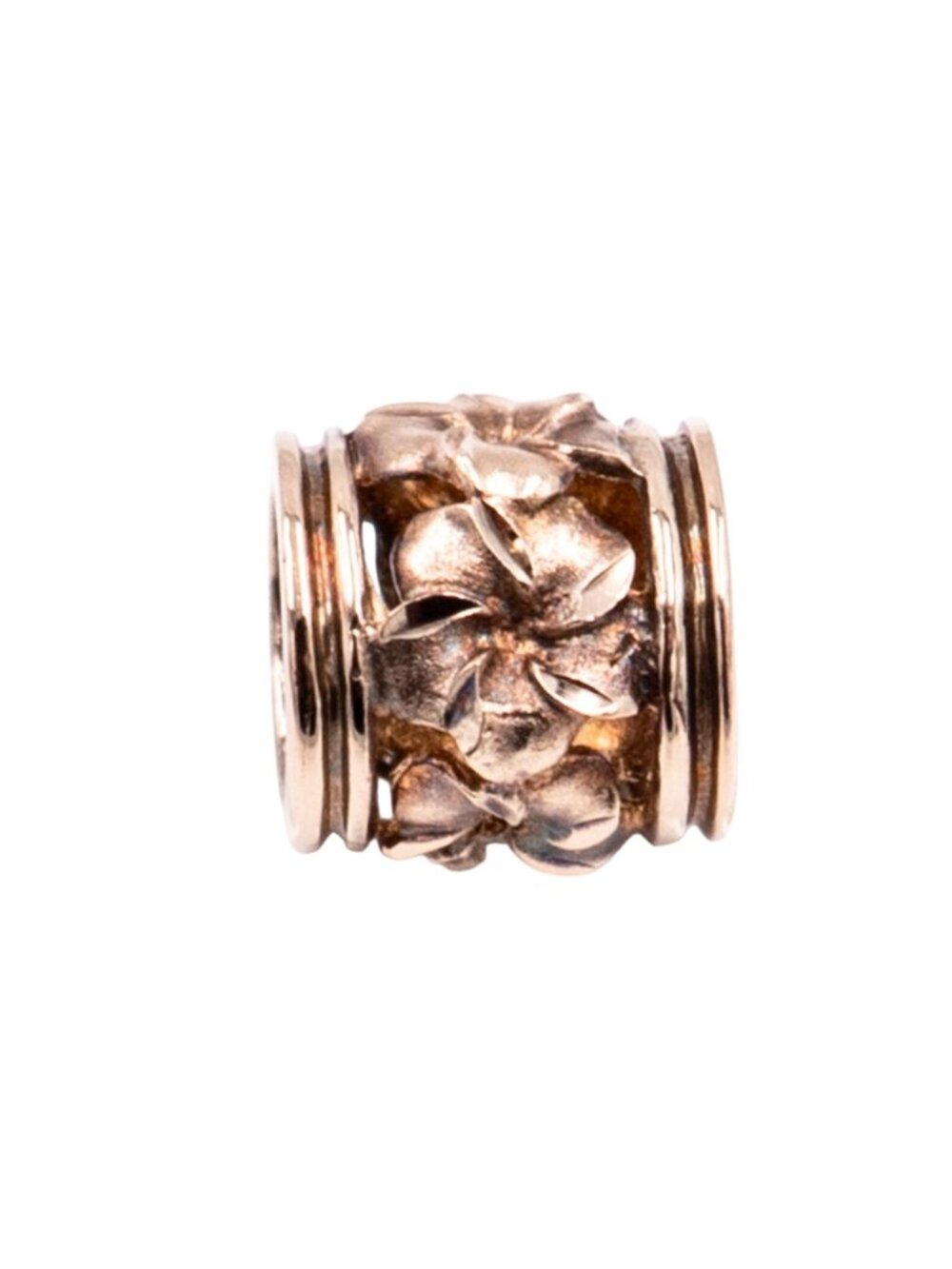 14K Rose Gold Hawaiian Diamond Cut Plumeria Flower Barrel Slide Pendant Charm